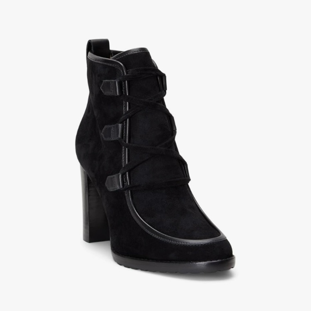 Lauren Ralph Lauren Womens Mabel Suede Lace-Up Booties Black Size 8.5‎ - Picture 2 of 14